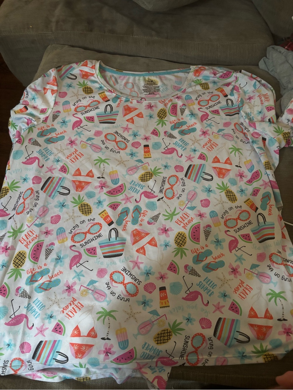 Women’s White Tropical Print Pajama Top - Multicolor 2X